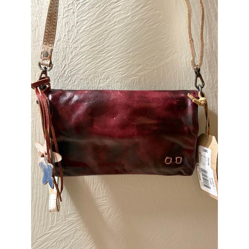 Bed Stu Leather Crossbody Bag Burgundy Blue Distressed Hand Finished Small Bag